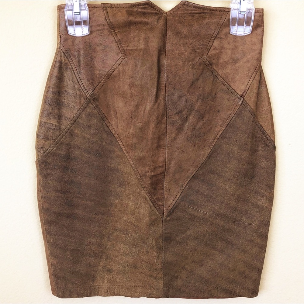 Vintage D’Linea Brown Genuine Leather Skirt - Size 3/4 Juniors
